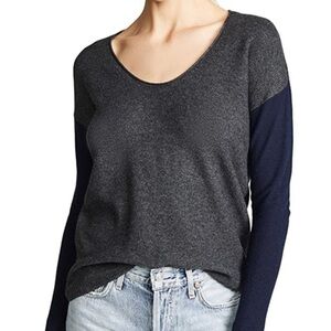 MADEWELL Kendall Colorblock Navy Gray V Neck Wool Alpaca Blend Sweater Size S